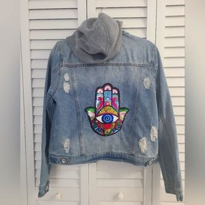 Evil eye hasma hand denim jacket